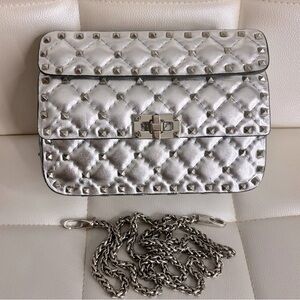 Tiffany & Fred Metallic Silver Spike Studded Bag